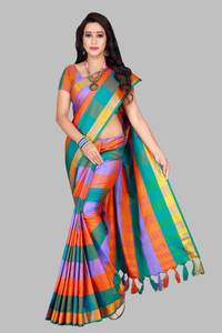 PRIYANSH CREATION Checkered Bollywood Cotton Blend Saree