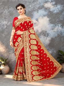b bella creation सेल्फ डिज़ाइन, एम्ब्रॉइडरेड बॉलीवुड सिल्क ब्लेंड साड़ी
