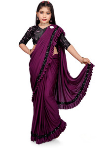 HARIOM FASHION Solid/Plain Bollywood Lycra Blend Saree