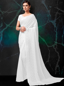 Veer Vision Dyed, Self Design, Polka Print Daily Wear Georgette Saree