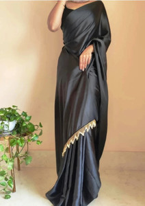 ZINLORIZ Solid/Plain Bollywood Satin Saree