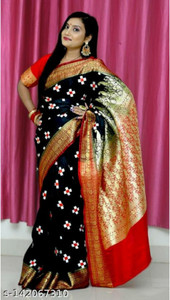Banaras silk palace Embroidered, Woven Banarasi Silk Blend Saree