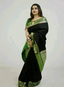 Aditi faishoin Woven, Geometric Print, Floral Print, Temple Border Sambalpuri Art Silk Saree