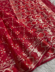 SILKKAAR Woven Jamdani Muslin Saree