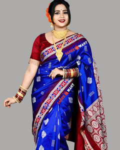 Sijileen टेंपल बॉर्डर, बुना हुआ संबलपुरी आर्ट सिल्क साड़ी