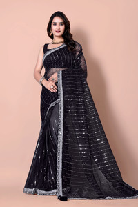 PATTARI Solid/Plain Bollywood Supernet Saree