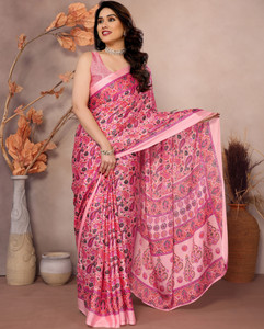 KING VULTURE Printed, Digital Print, Floral Print Bollywood Chiffon, Organza Saree