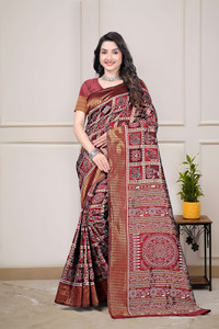 Weave wonder Woven, Geometric Print Ikkat Jacquard Saree