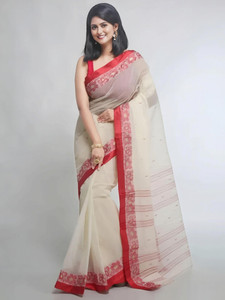 Sutayan Woven, Printed Tant Handloom Pure Cotton Saree
