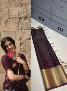 Paramparik Textile Checkered Kasavu Art Silk Saree