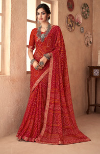 REBOOT FASHIONS Printed Bandhani Chiffon Saree