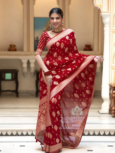 SHREE GHANSHYAM FASHION Woven, Self Design, Printed, Striped, Embellished Banarasi Cotton Silk, Jacquard Saree