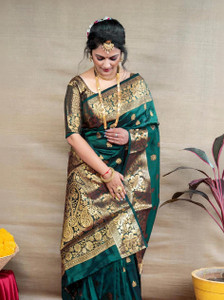 KanjiQueen Woven, Self Design Banarasi Silk Blend, Pure Silk Saree