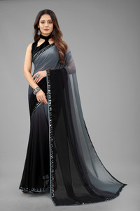 J & J Companys Self Design, Color Block, Digital Print, Ombre, Dyed, Solid/Plain Daily Wear Georgette, Chiffon Saree