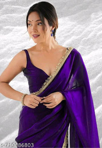 BEETLORY Solid/Plain Daily Wear Chiffon Saree