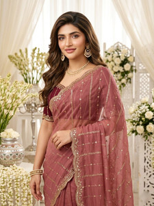 CLOTHCLICK Embellished, Printed, Embroidered Bollywood Georgette Saree