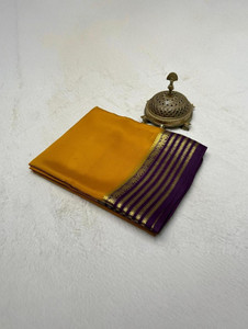 shreesilkmills Solid/Plain, Striped, Woven, Temple Border Mysore Crepe Saree