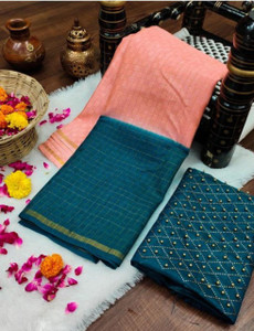 vrunvina Checkered Manipuri Jute Silk Saree