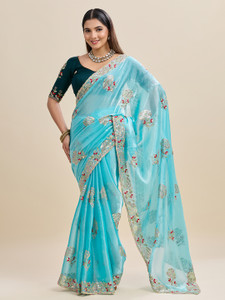 JINU CREATION Floral Print Bollywood Chiffon Saree