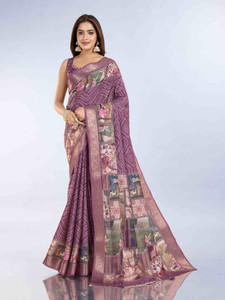 Pbs Prints Digital Print, Embellished, Printed Banarasi Tussar Silk Saree