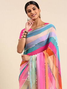 Qyra Digital Print Leheria Georgette Saree