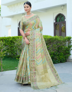 SIRIL Self Design Ikkat Organza, Jacquard Saree