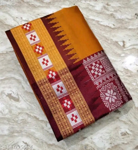 shree ambaji saree Solid/Plain, Temple Border Sambalpuri Silk Blend Saree