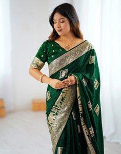 Satrani Woven, Embellished Banarasi Pure Silk Saree