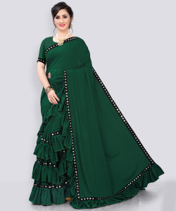 fentik.com Embellished, Solid/Plain Bollywood Lycra Blend Saree