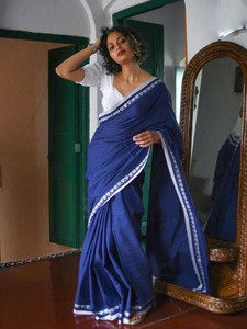 womensari Woven Handloom Cotton Blend Saree