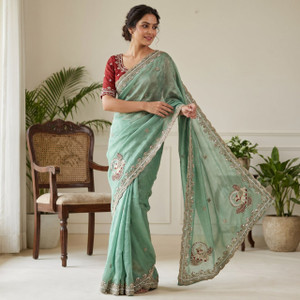Munir Clothing Embroidered Bollywood Silk Blend Saree
