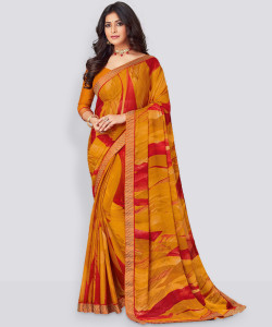 Samah Geometric Print, Printed, Embellished Bollywood Georgette, Chiffon Saree