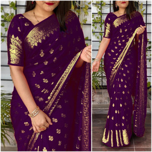LEAFFEB Woven Kanjivaram Jacquard, Pure Silk Saree