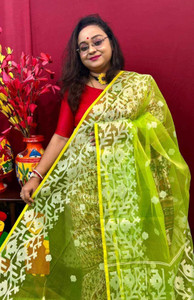 SAHA TEXTILE Self Design Jamdani Muslin Saree