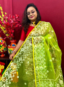 SAHA TEXTILE Self Design Jamdani Muslin Saree