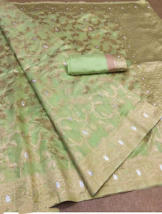 GINNYPRINTS Floral Print Banarasi Organza Saree