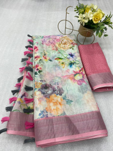 SANJEVAY Printed Assam Silk Linen Saree