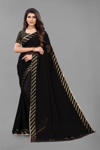 FABMORA Solid/Plain, Embellished Bollywood Chiffon, Georgette Saree