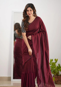 Maku Solid/Plain Handloom Pure Cotton Saree