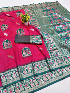 Ratnavali Woven Baluchari Silk Blend, Art Silk Saree
