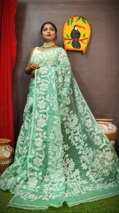 OWALID Self Design Jamdani Cotton Silk Saree