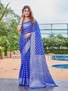 FINE WEAR बुना हुआ बनारसी जैकर्ड, जोर्जेट साड़ी