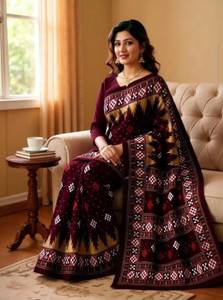 OT ODISHA THREADS Printed Sambalpuri Pure Cotton Saree