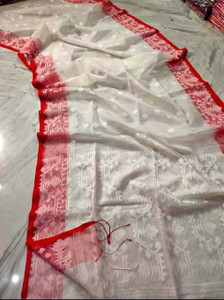 Abharan Woven, Floral Print, Printed Tant Muslin Saree