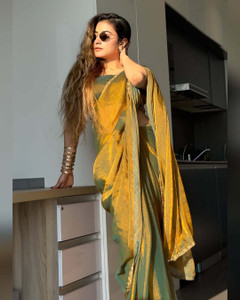 ANJAVI FASHION Solid/Plain Bollywood Jimmy choo Saree