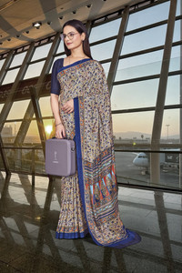 Feminista Printed, Solid/Plain Daily Wear Crepe Saree