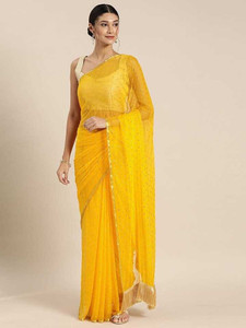 Mananya Tex Printed, Geometric Print, Floral Print, Polka Print Banarasi Georgette, Chiffon Saree