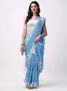 SIZU Embroidered Lucknow Chikankari Art Silk Saree