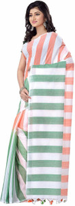 Desh Bidesh Striped, Self Design, Woven Handloom Handloom Pure Silk, Pure Cotton Saree