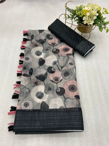 SANJEVAY Printed Assam Silk Linen Saree